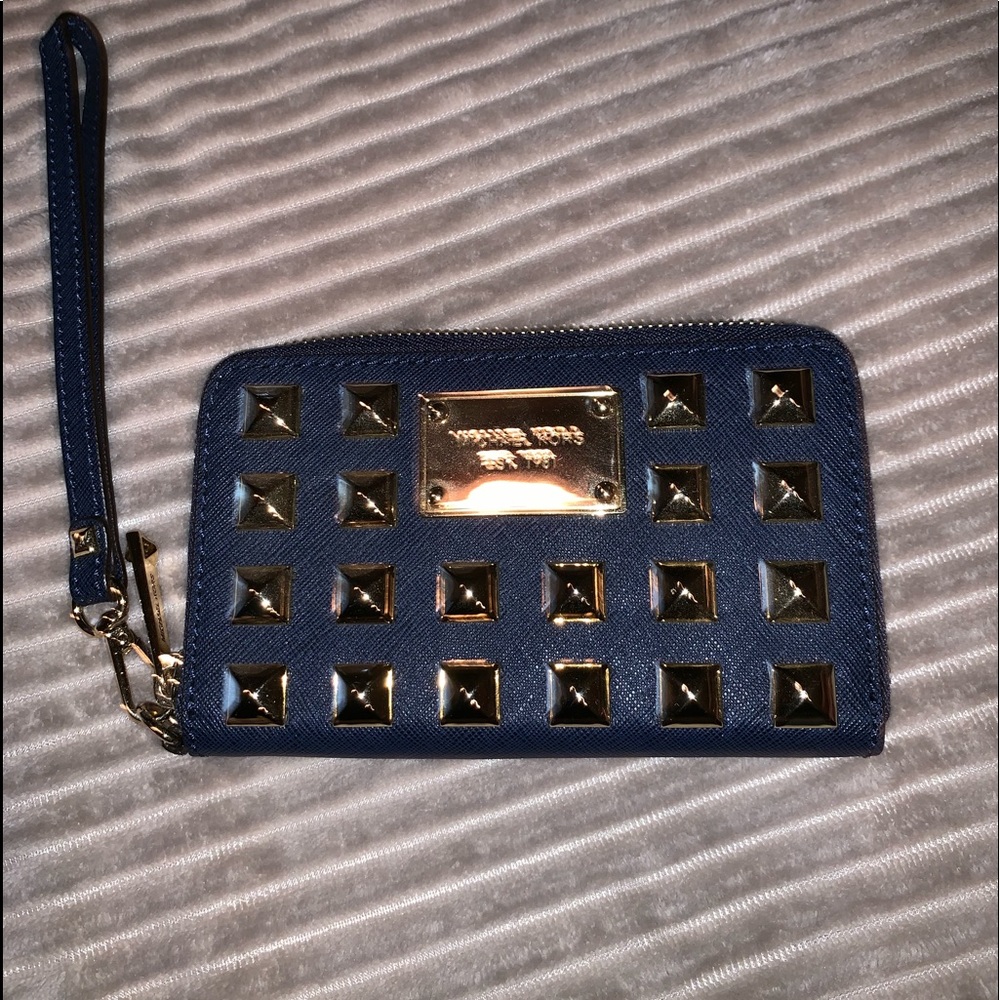 Navy studded wristlet